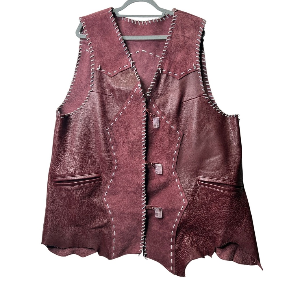 Buffalo Bill's Bison Leather Vest Western Whipstitch Buffalo Motif XXL 2XL Biker
